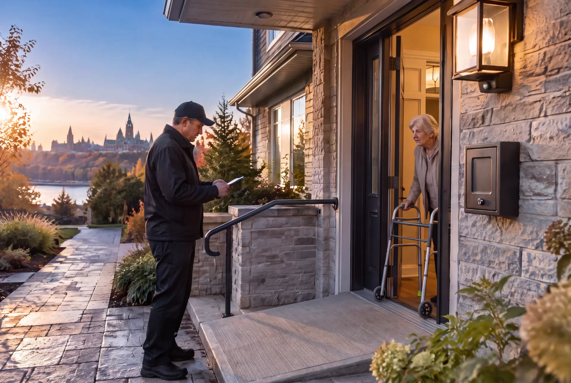 Inspection Hardy Apex d’une entrée accessible à Ottawa–Gatineau munie d’une boîte à clés d’urgence sécurisée pour vieillir chez soi